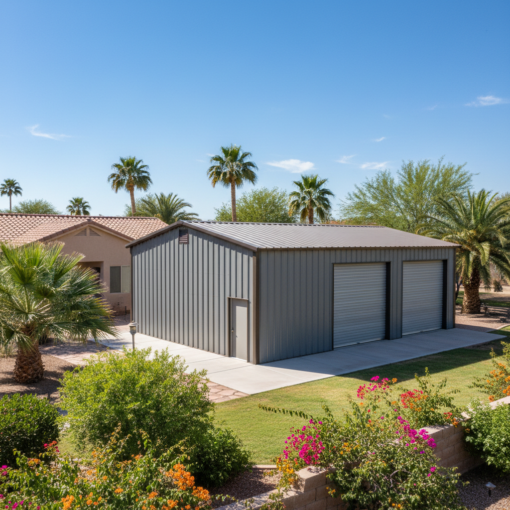 Completed metal building installation work at a residential property in Mesa, AZ
