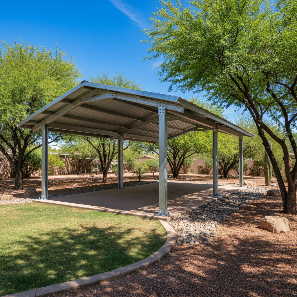 Completed metal post frame construction work at a residential property in Glendale, AZ