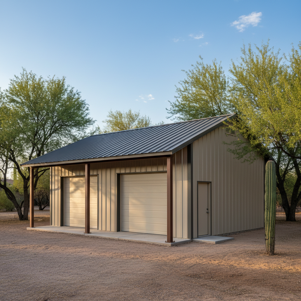 Completed metal post frame construction work at a residential property in Mesa, AZ