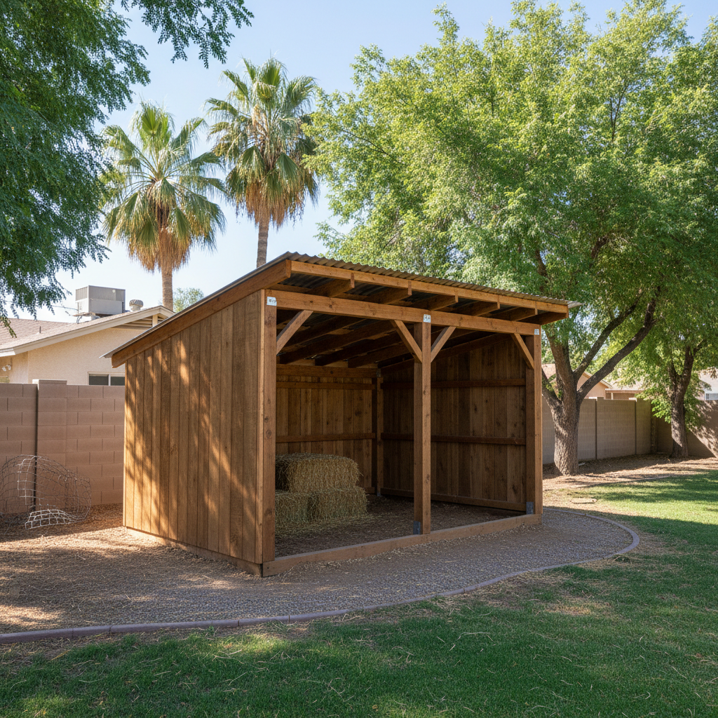 Completed livestock shelters work at a residential property in Scottsdale, AZ