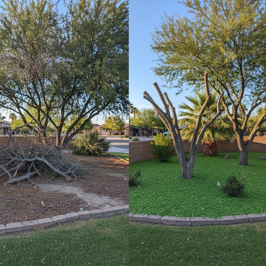 Completed tree pruning work at a residential property in Coolidge, AZ
