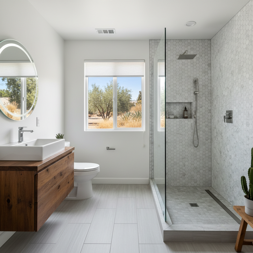 Completed tile and flooring installation work at a residential property in Azusa, CA
