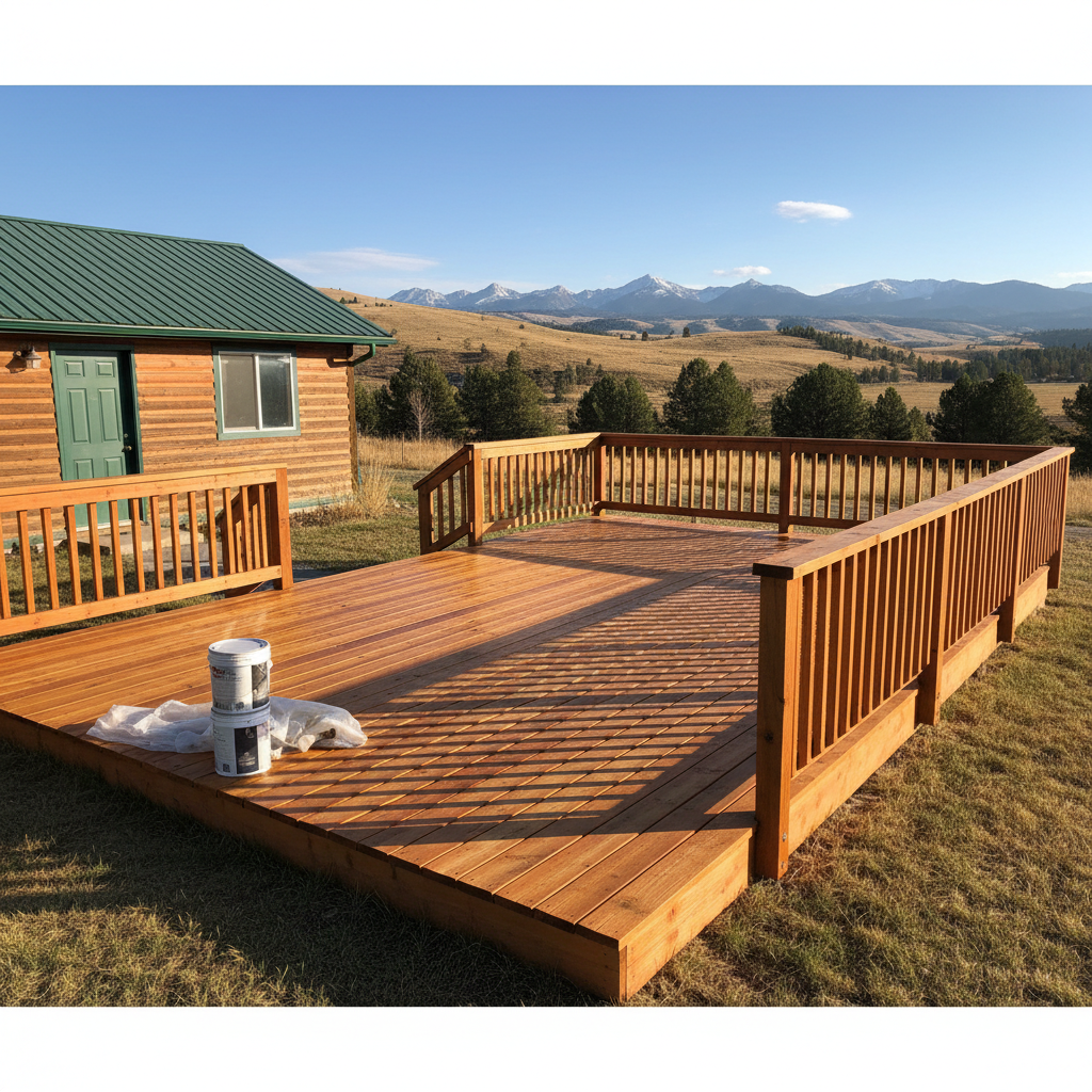 Completed deck staining work at a residential property in Bozeman, MT