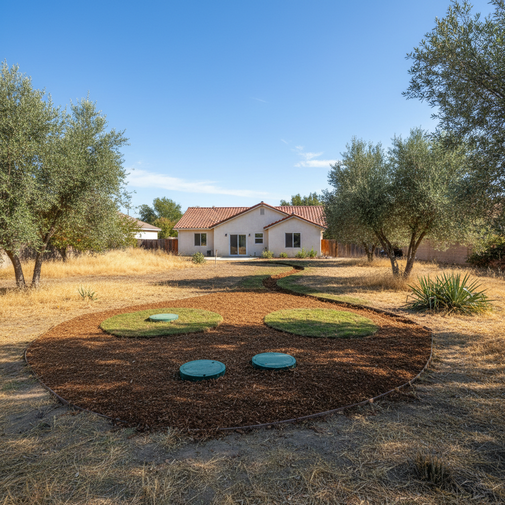 Completed septic system maintenance work at a residential property in Fresno, CA