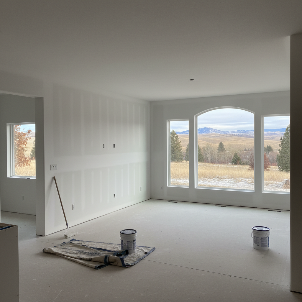 Completed drywall priming work at a residential property in Eagle, ID