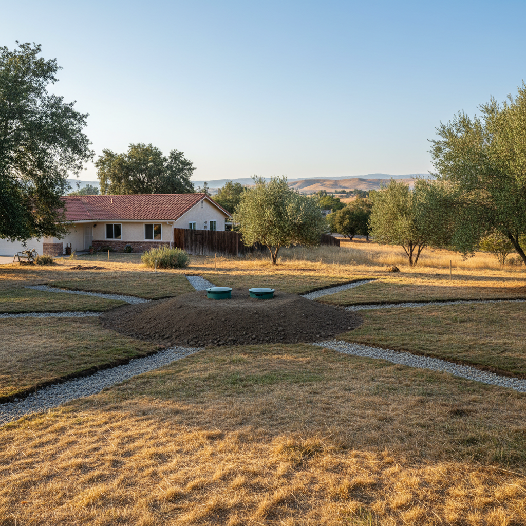 Completed septic tank replacement work at a residential property in Fresno, CA