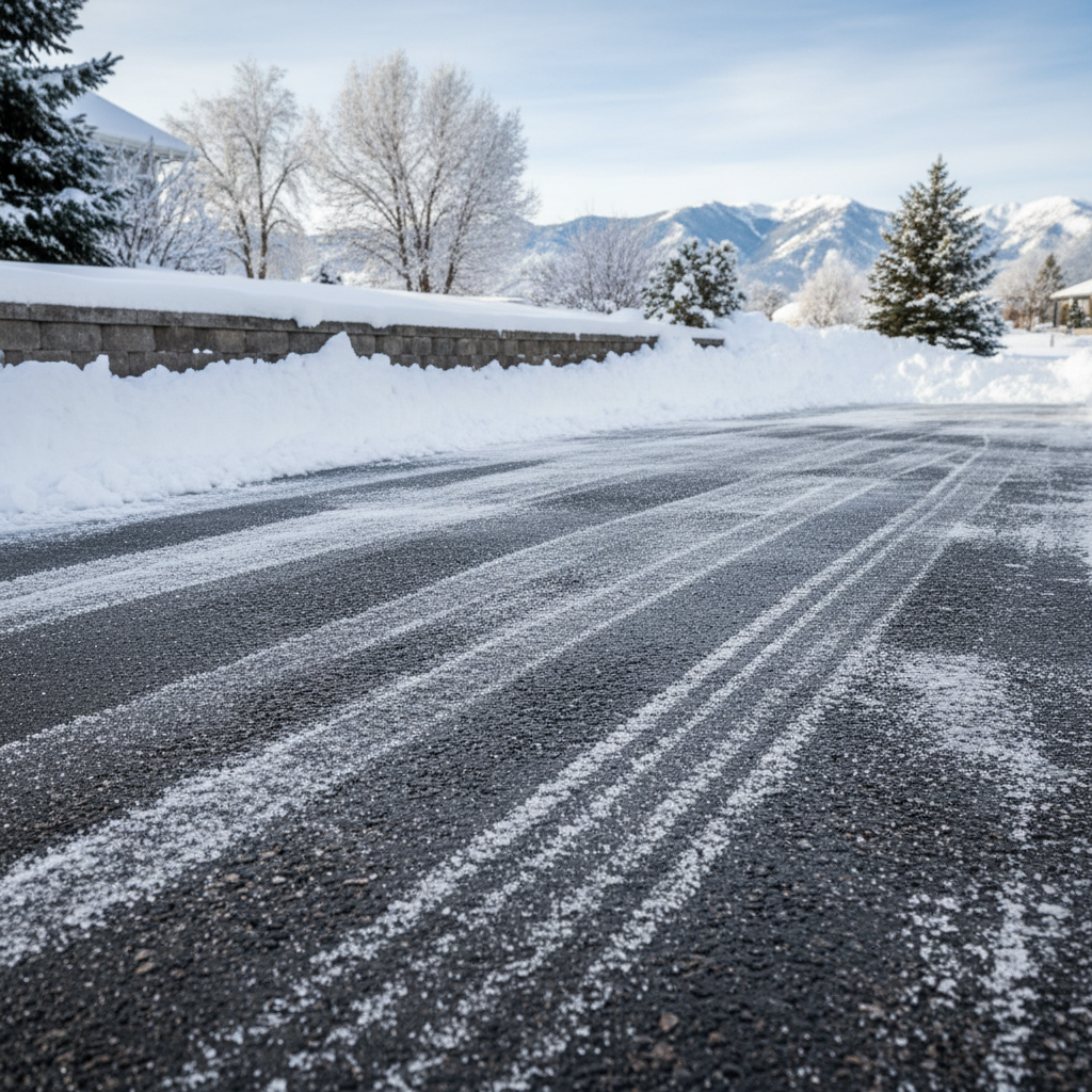 Completed snow plowing work at a residential property in Helena, MT