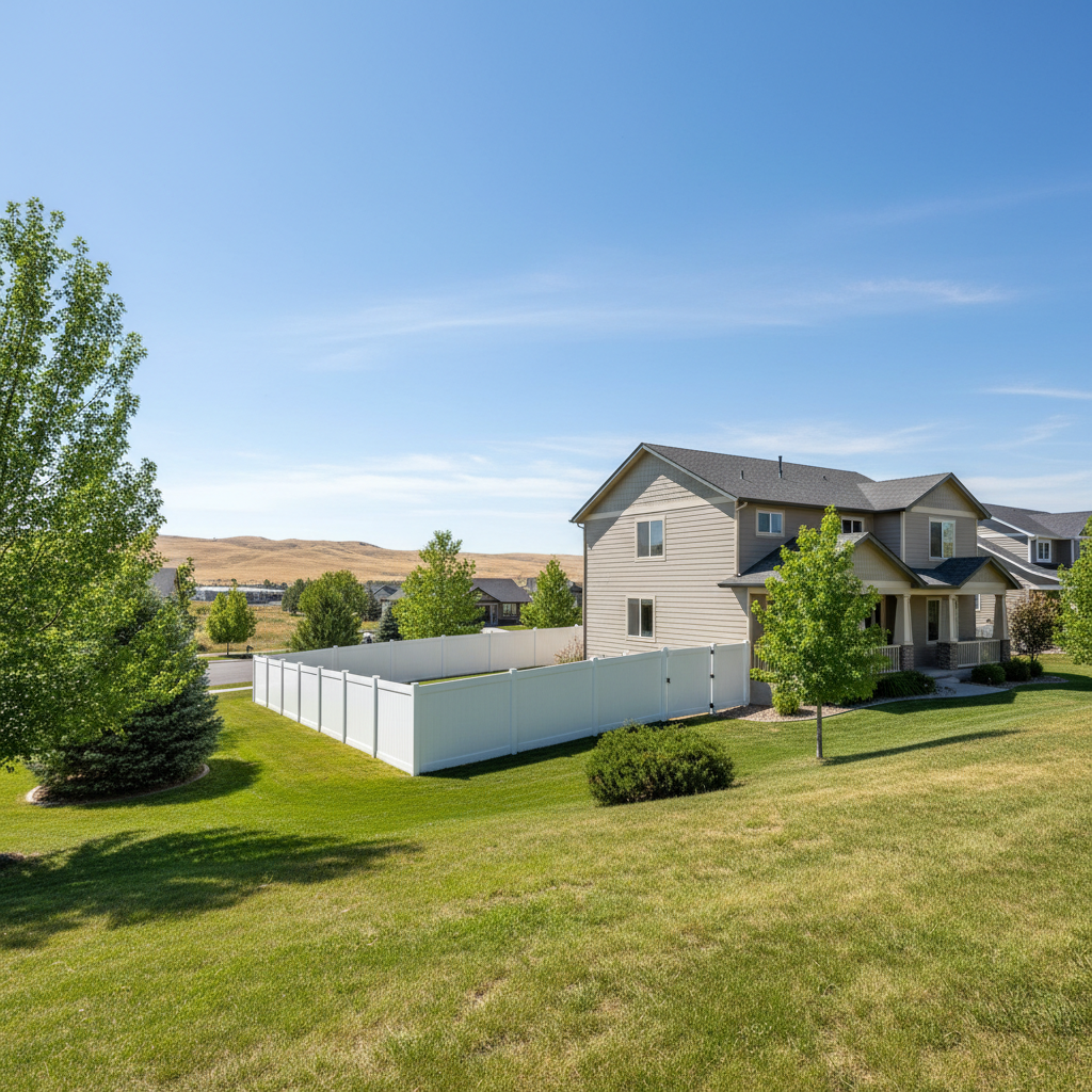 Completed vinyl fence installation work at a residential property in Boise, ID