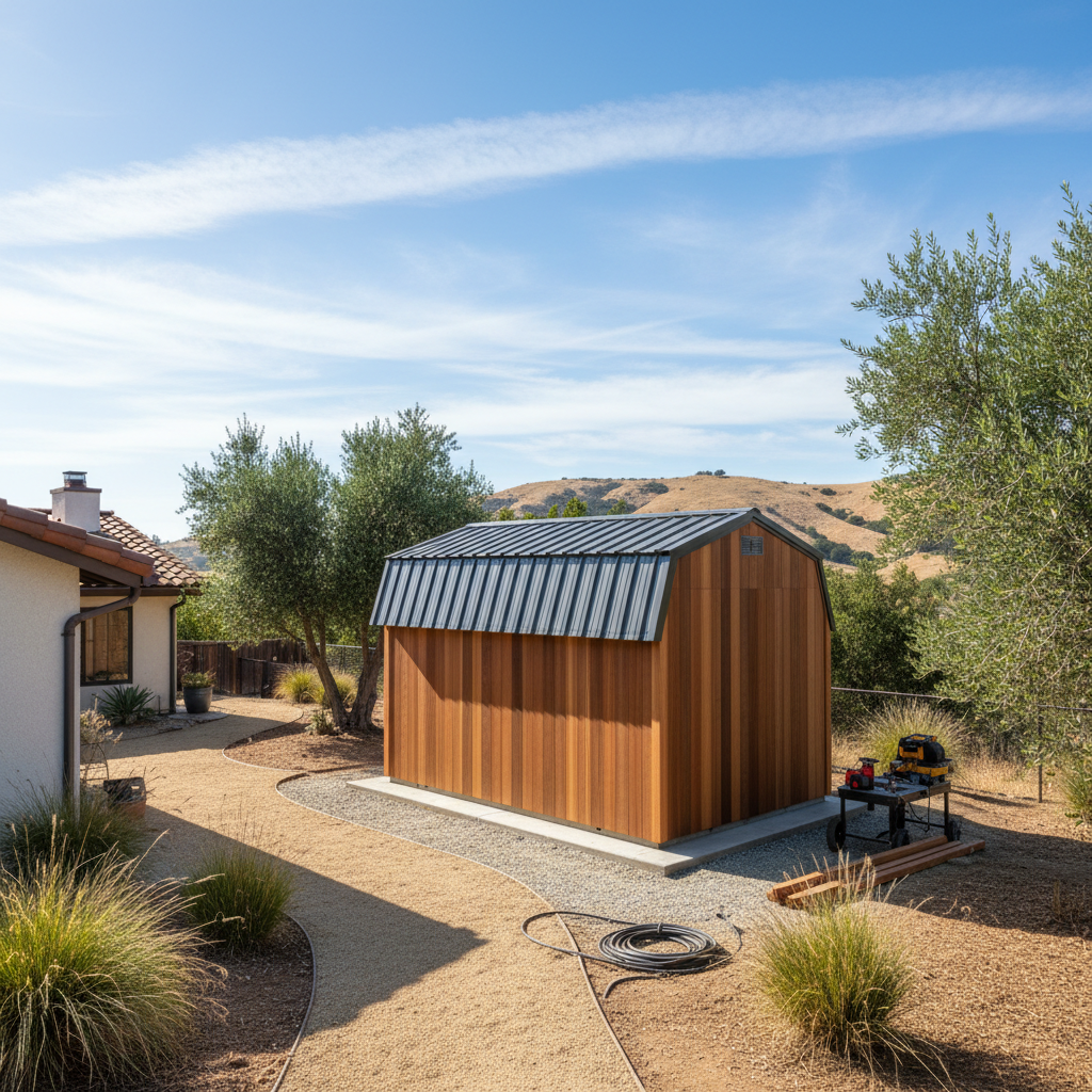 Completed shed delivery and installation work at a residential property in San Jose, CA