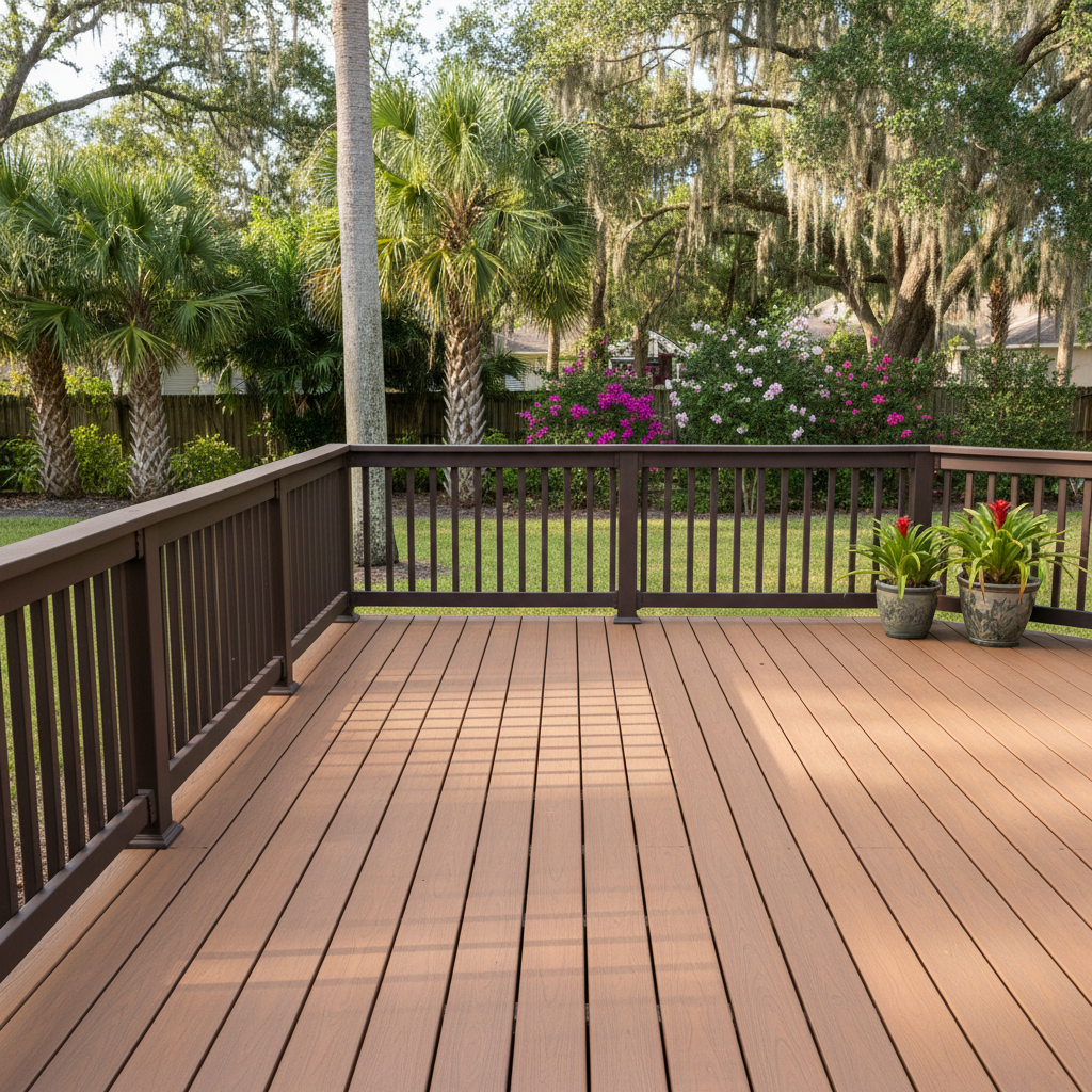 Completed composite decks work at a residential property in Orlando, FL