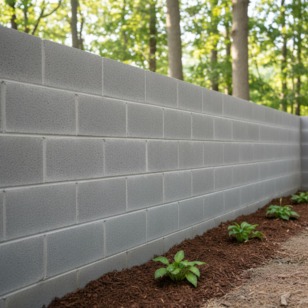Completed block wall construction work at a residential property in Newton, MA