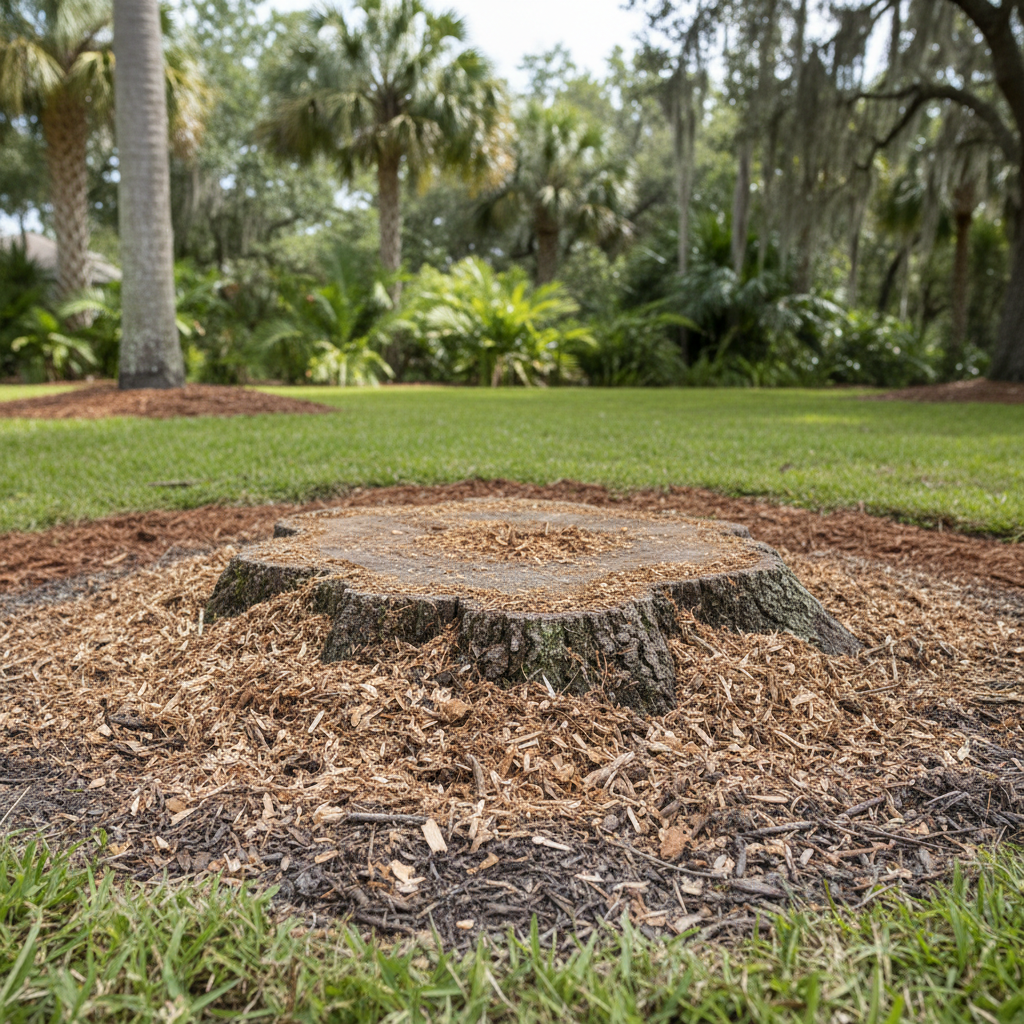 Completed stump grinding & removal work at a residential property in Clermont, FL