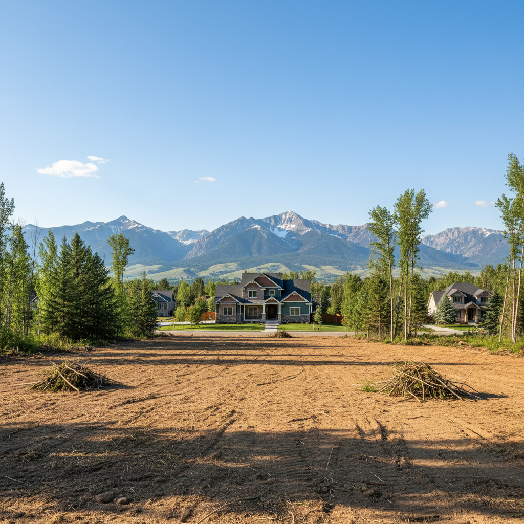 Completed lot clearing work at a residential property in Bozeman, MT