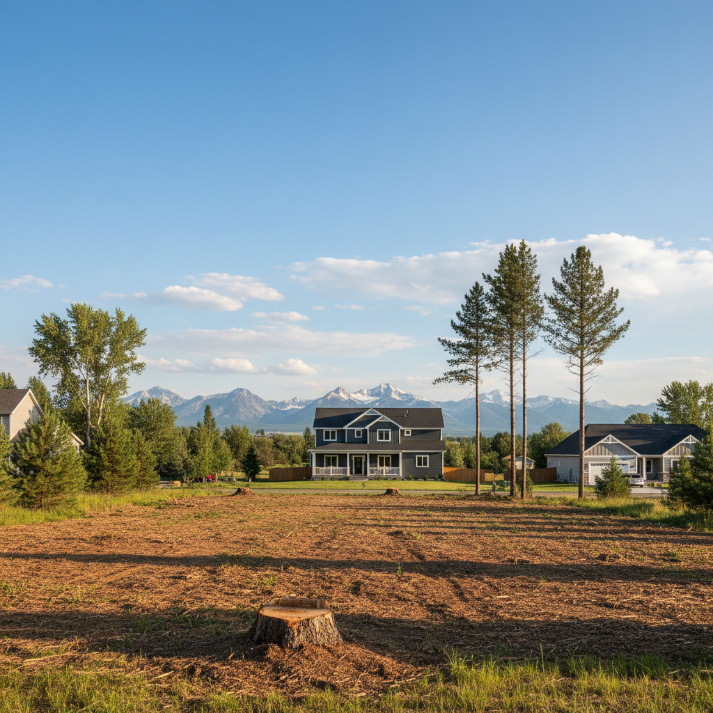 Completed lot clearing work at a residential property in Bozeman, MT