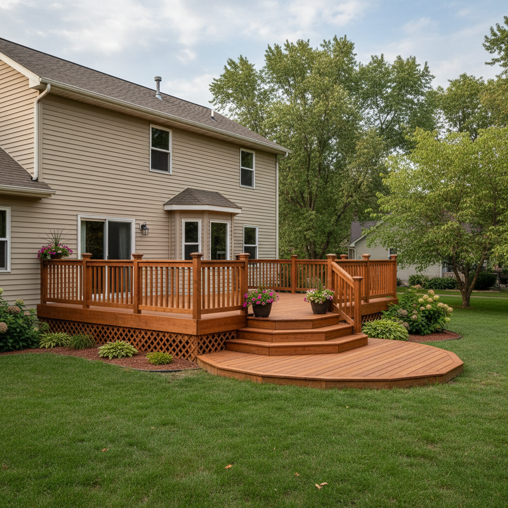 Completed wooden decks work at a residential property in Bellevue, NE