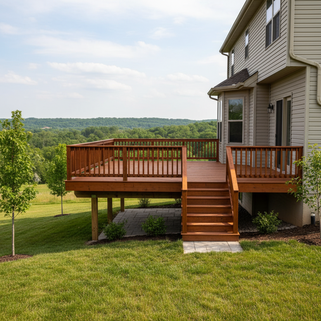 Completed wooden decks work at a residential property in Bellevue, NE