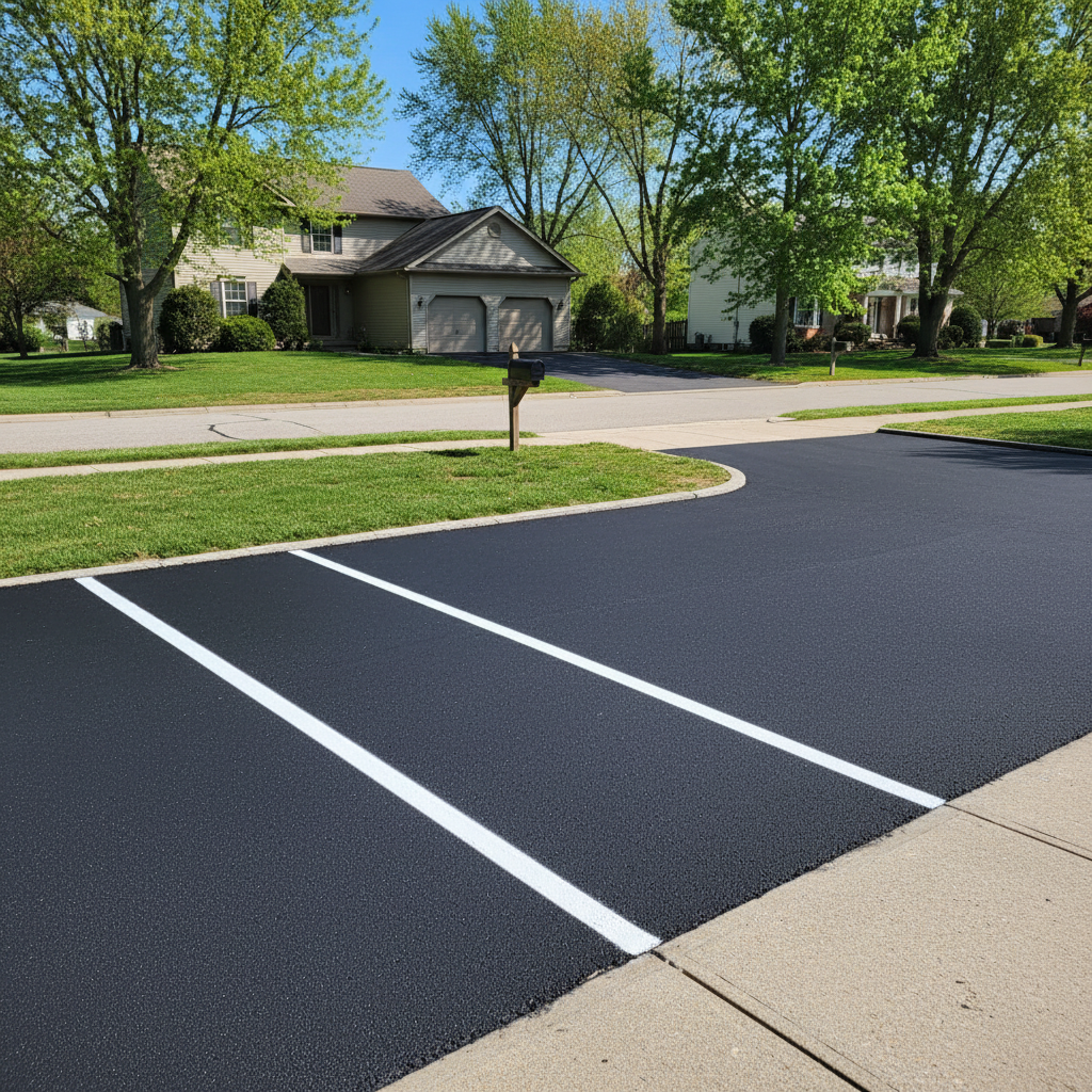 Completed asphalt striping work at a residential property in Paterson, NJ