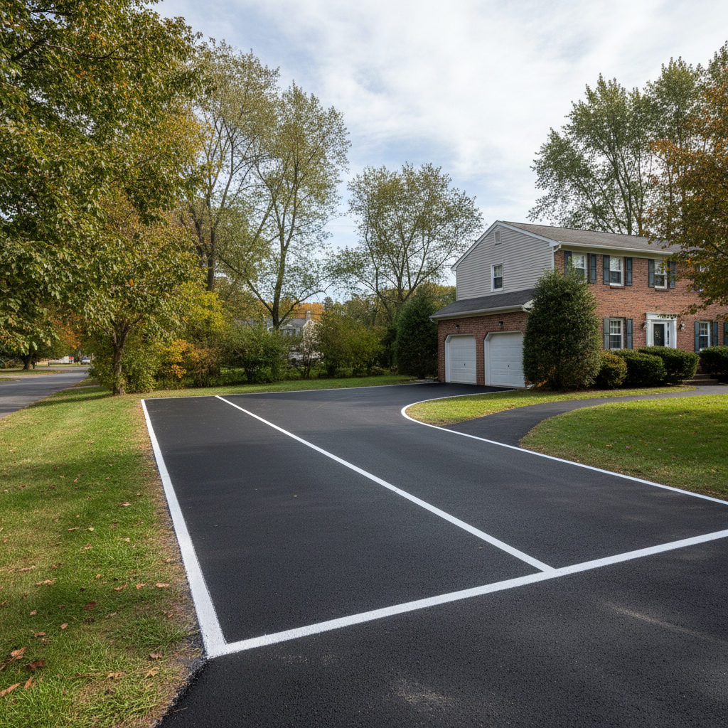 Completed asphalt striping work at a residential property in Paterson, NJ