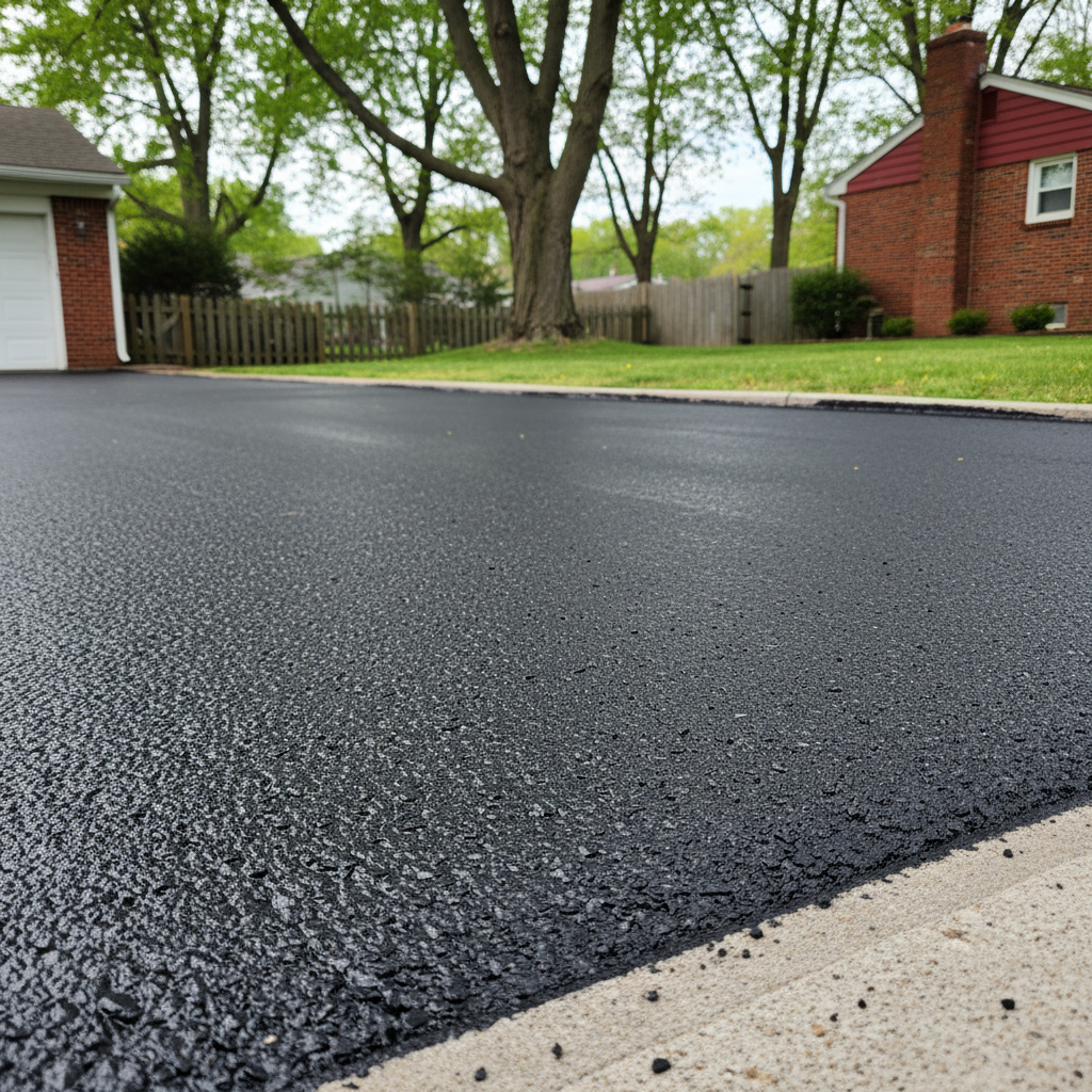 Completed asphalt sealcoating work at a residential property in Jersey City, NJ