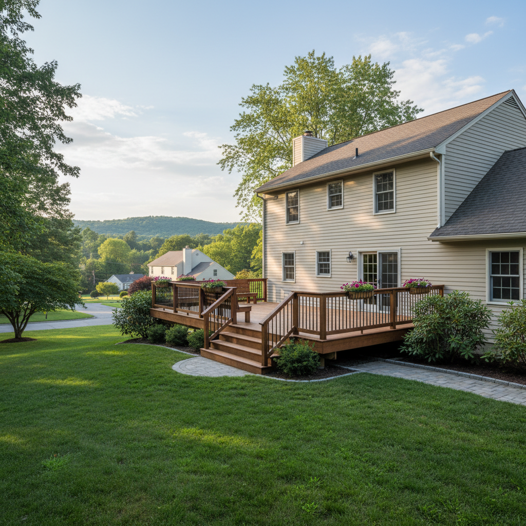 Completed deck construction work at a residential property in Pleasant Valley, NY
