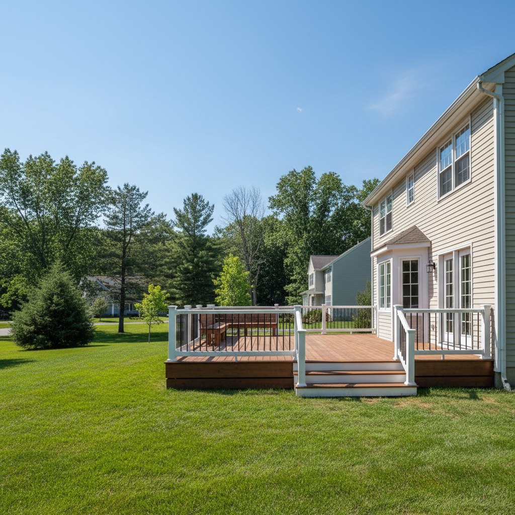 Completed deck construction work at a residential property in Pleasant Valley, NY