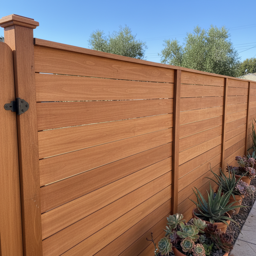 Completed privacy fence installation work at a residential property in Garden Grove, CA