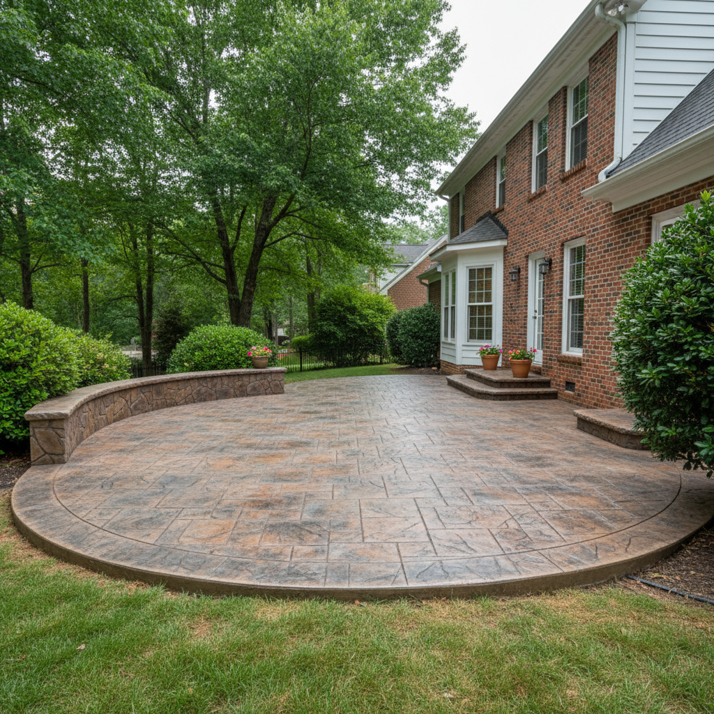 Completed stamped concrete work at a residential property in Durham, NC