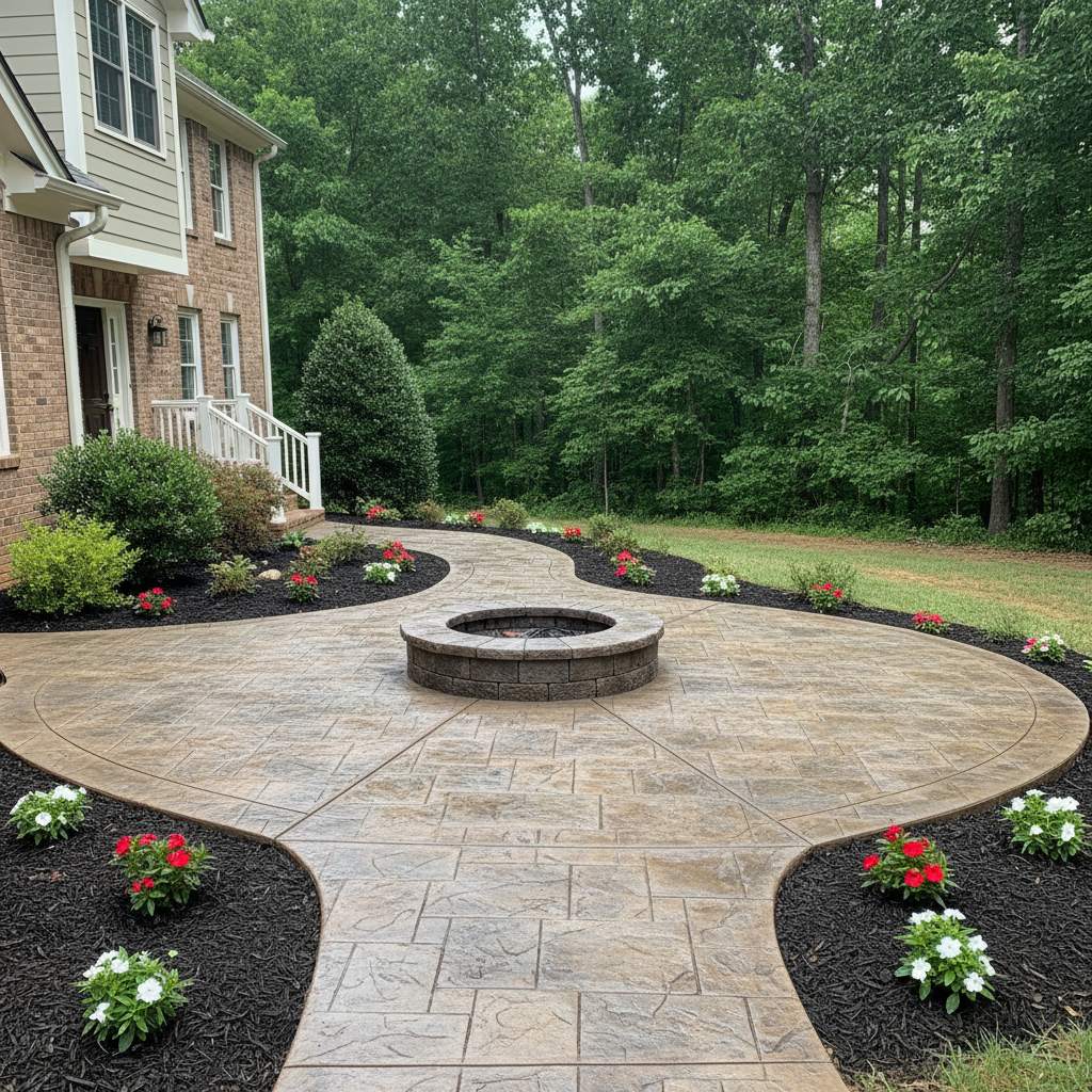 Completed stamped concrete work at a residential property in Durham, NC