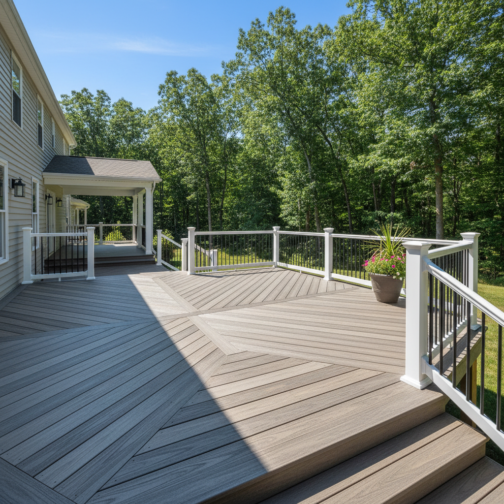Completed trex decks work at a residential property in Morganton, NC