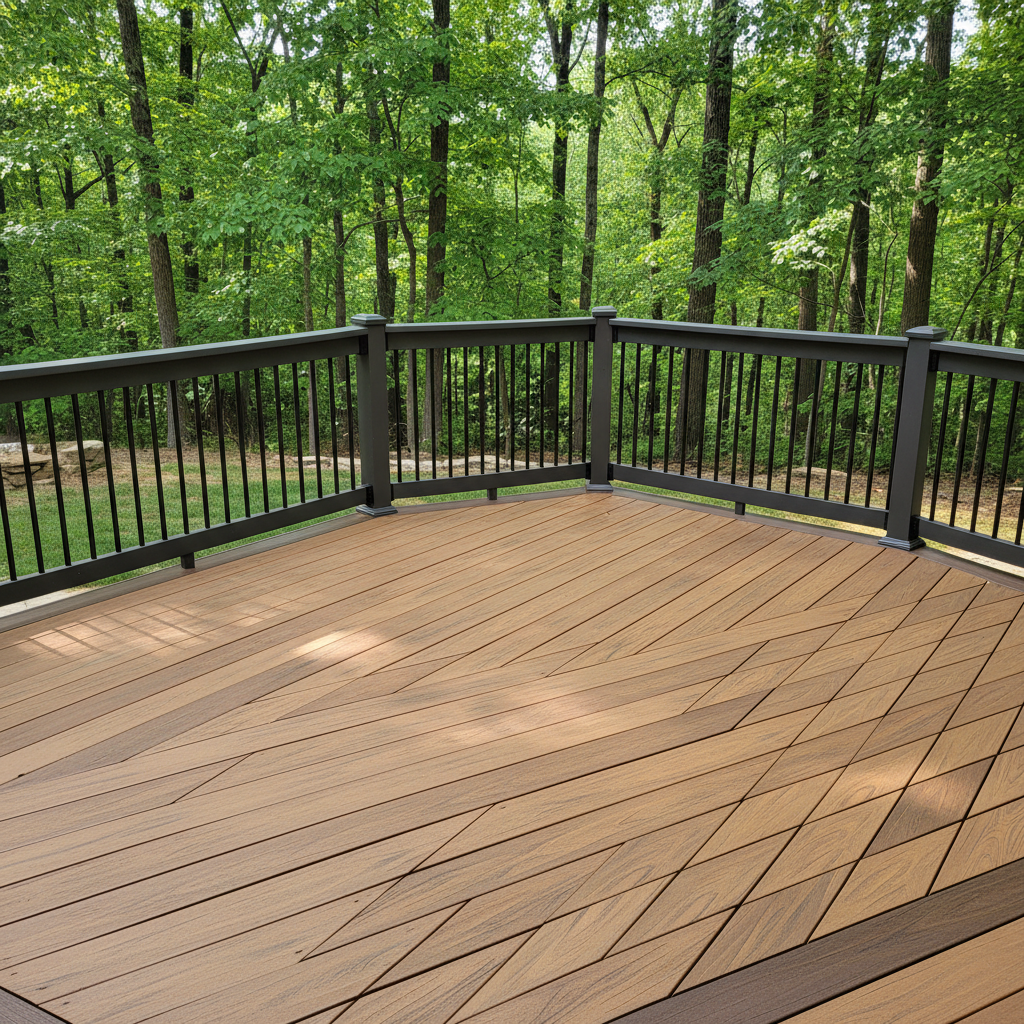 Completed trex decks work at a residential property in Morganton, NC