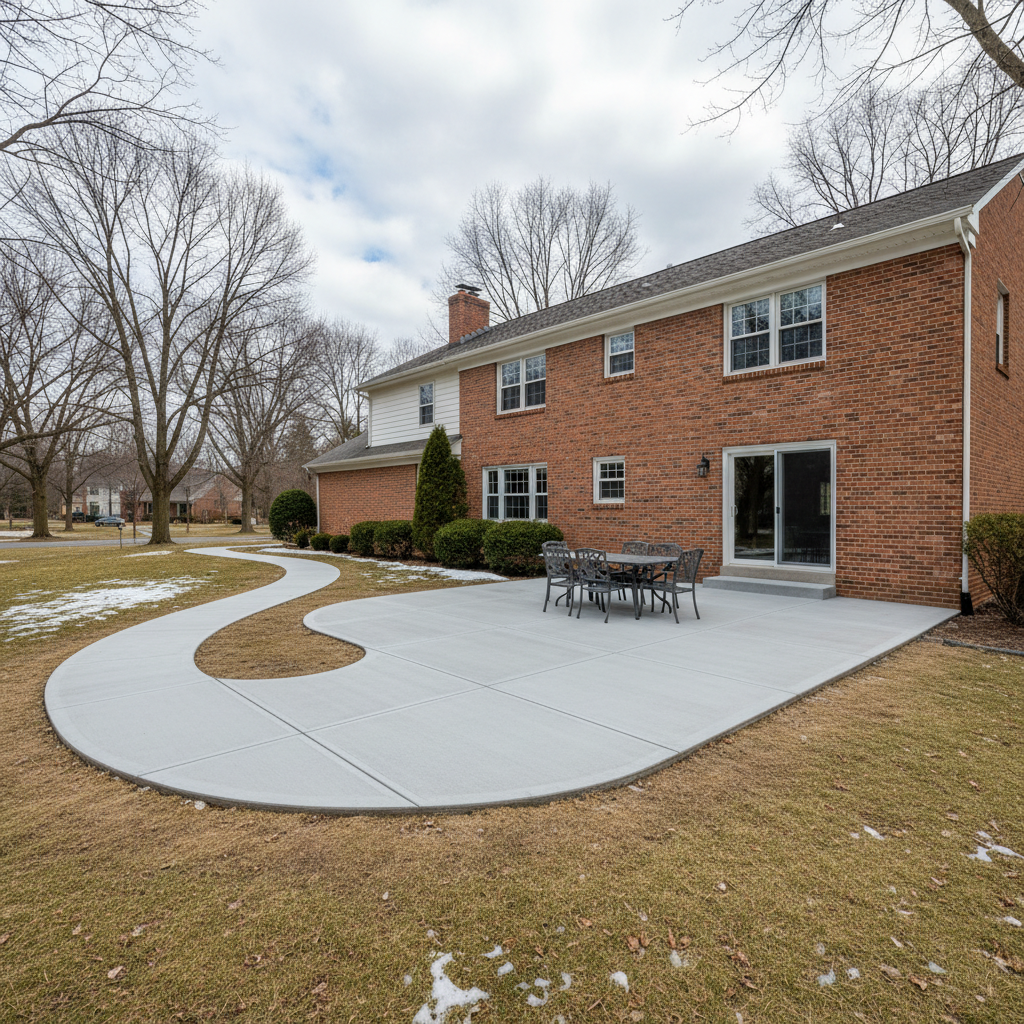 Completed concrete flatwork work at a residential property in Akron, OH