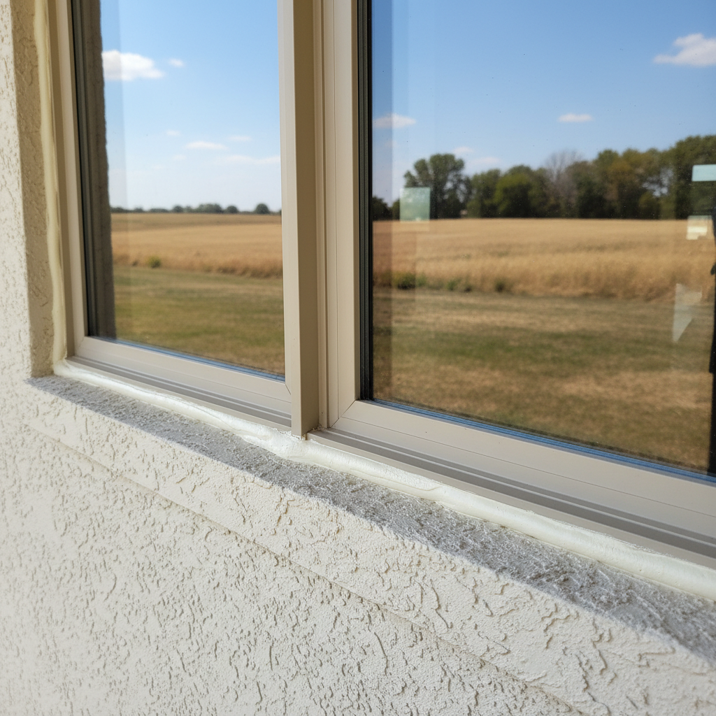 Completed window caulking and sealing work at a residential property in Great Bend, KS