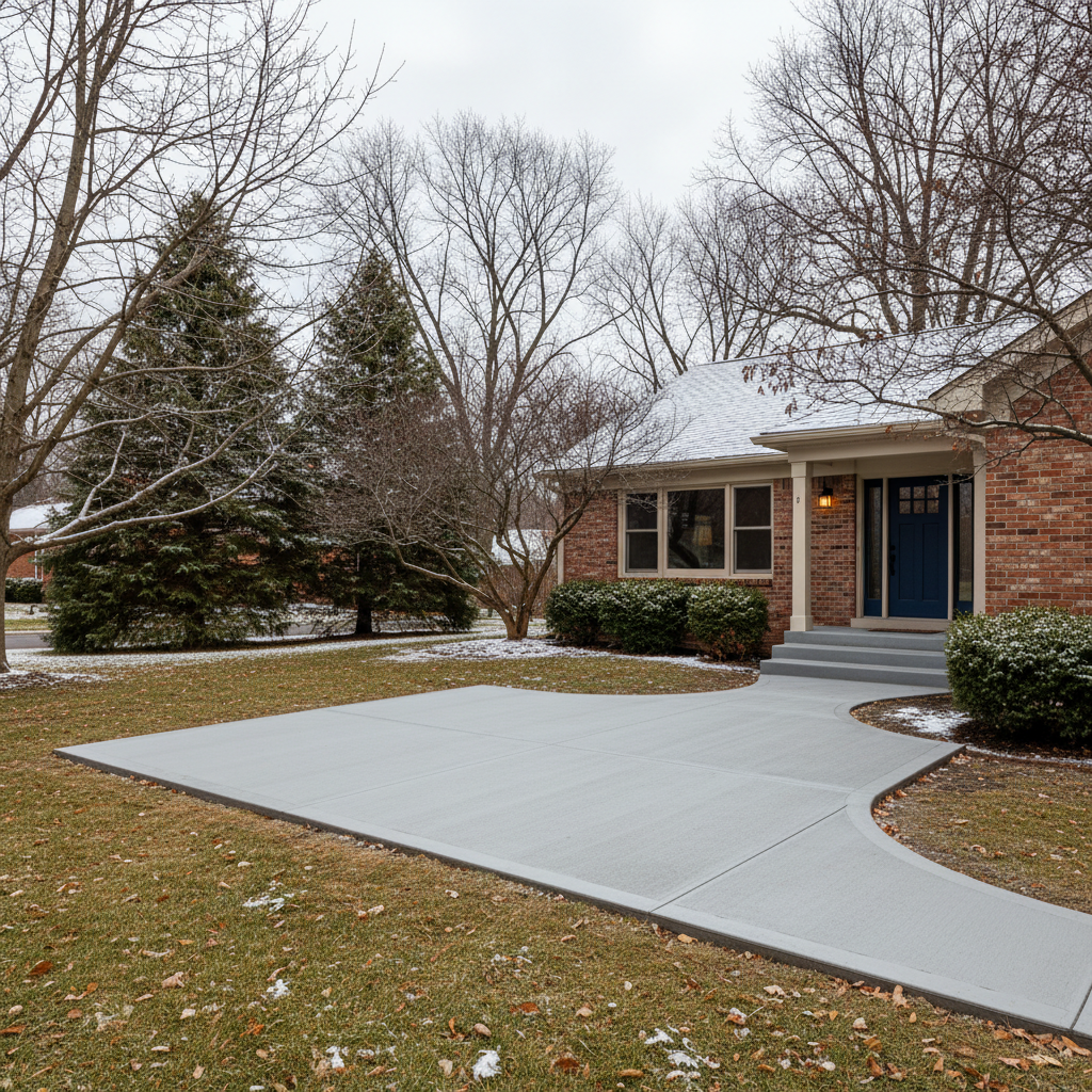 Completed concrete flatwork work at a residential property in Akron, OH