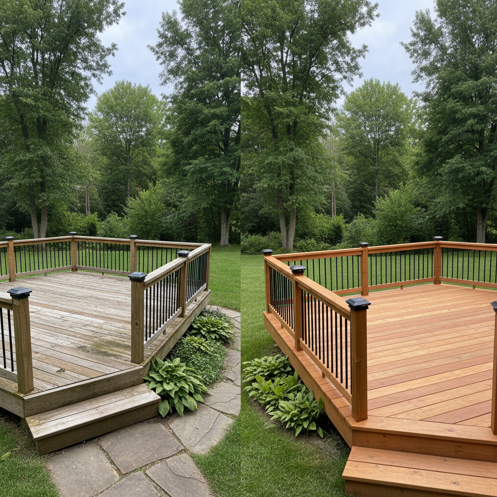 Completed deck construction work at a residential property in Zanesville, OH