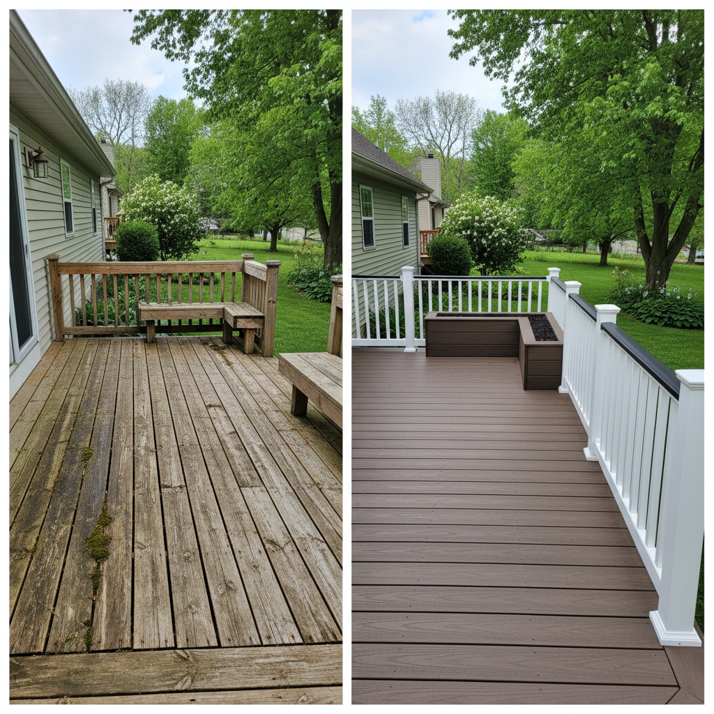 Completed deck construction work at a residential property in Zanesville, OH