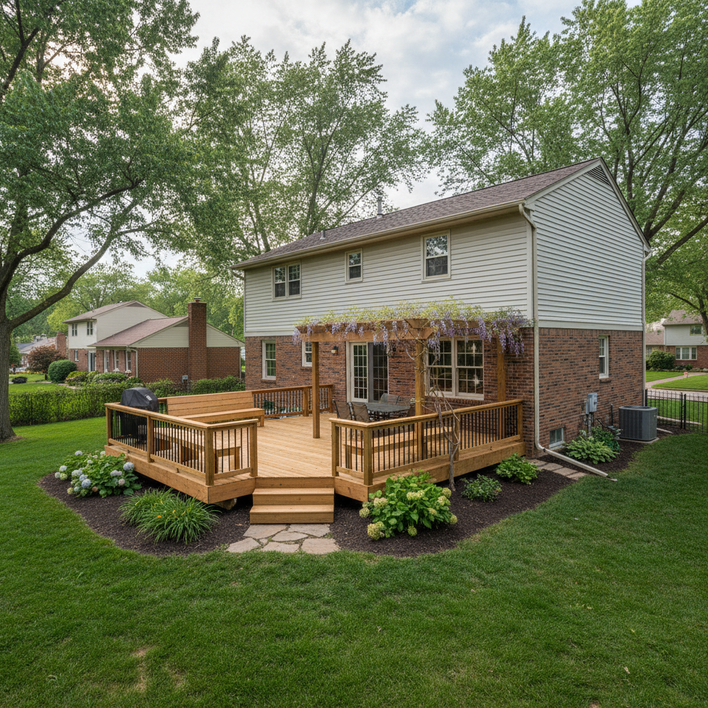 Completed wooden decks work at a residential property in Toledo, OH