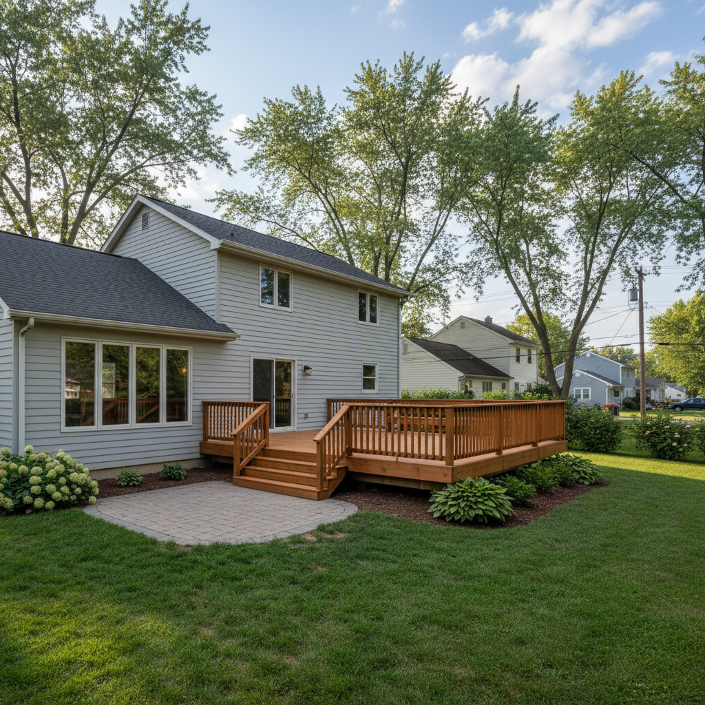 Completed wooden decks work at a residential property in Toledo, OH