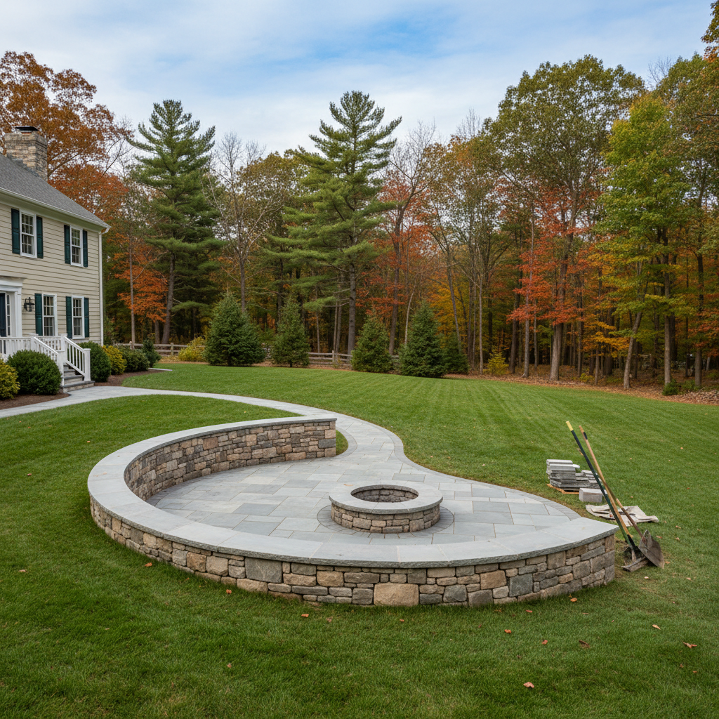 Completed stone masonry work at a residential property in Wellesley, MA