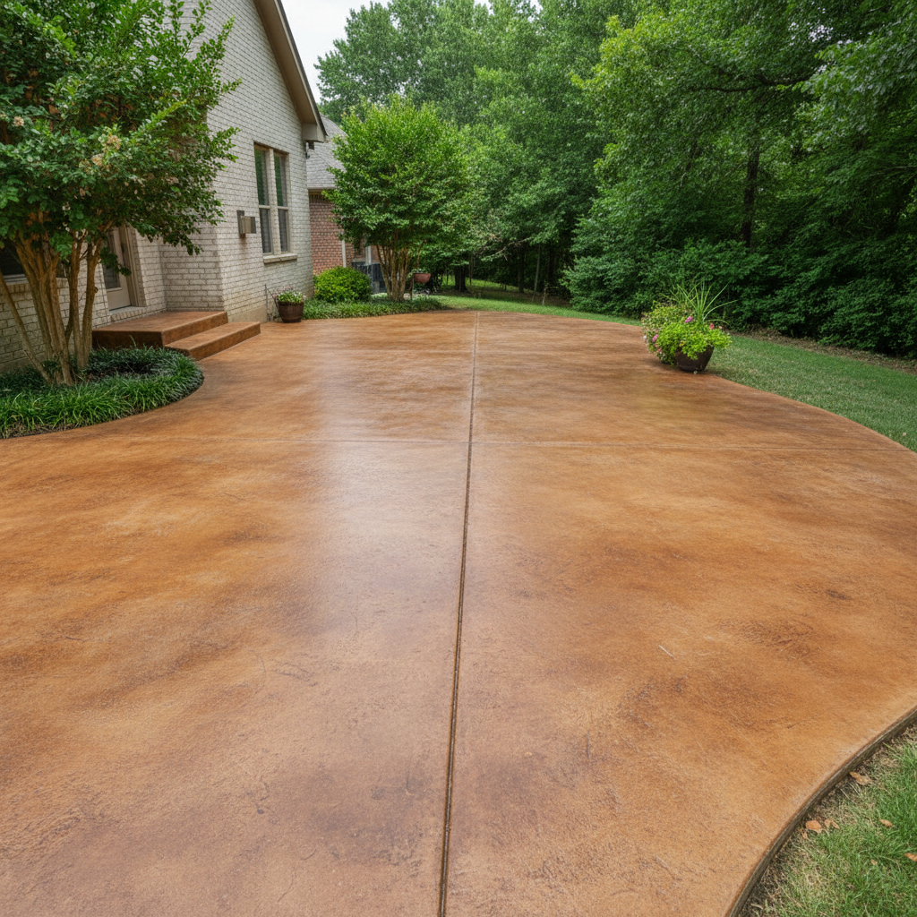 Completed concrete staining work at a residential property in Broken Arrow, OK