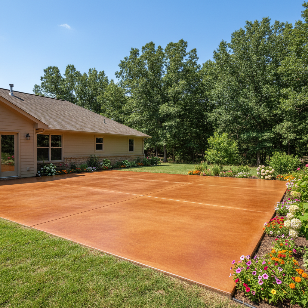 Completed concrete staining work at a residential property in Broken Arrow, OK