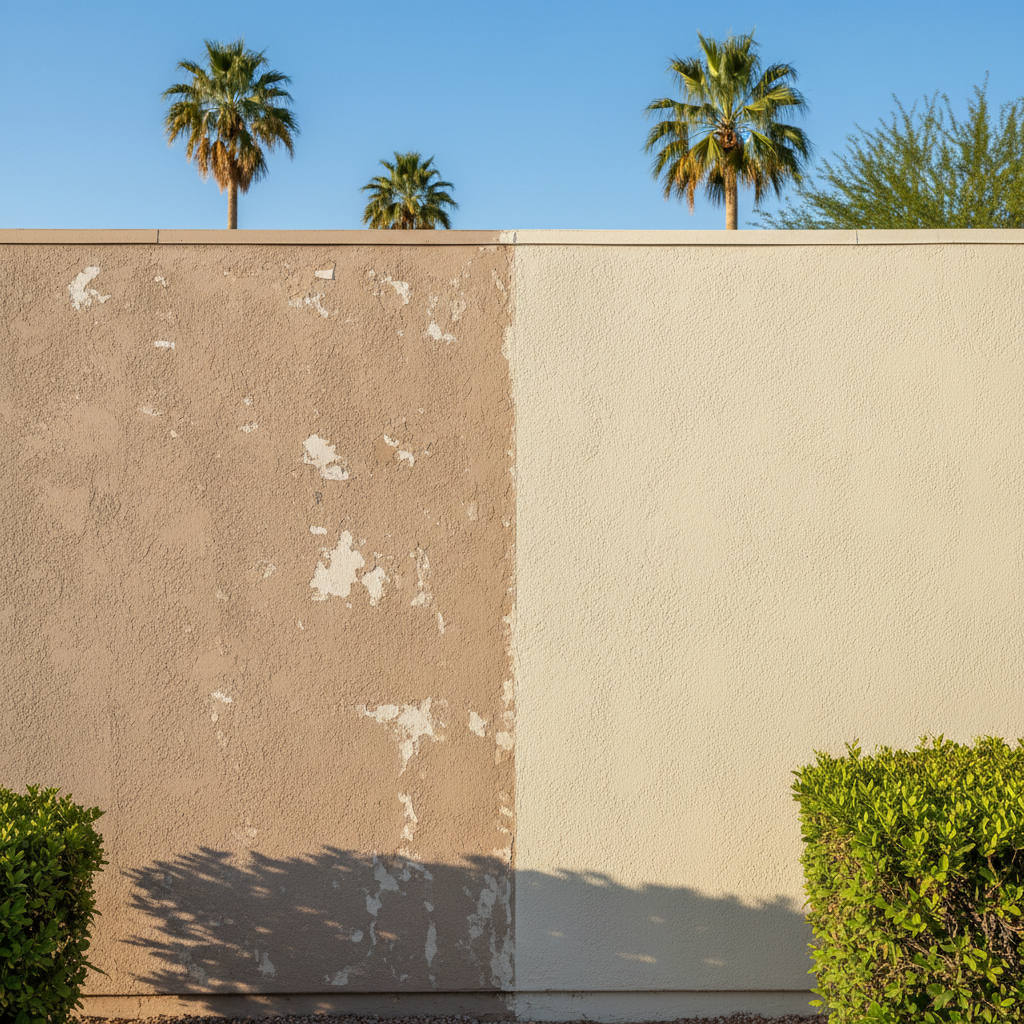 Completed stucco installation work at a residential property in Las Vegas, NV