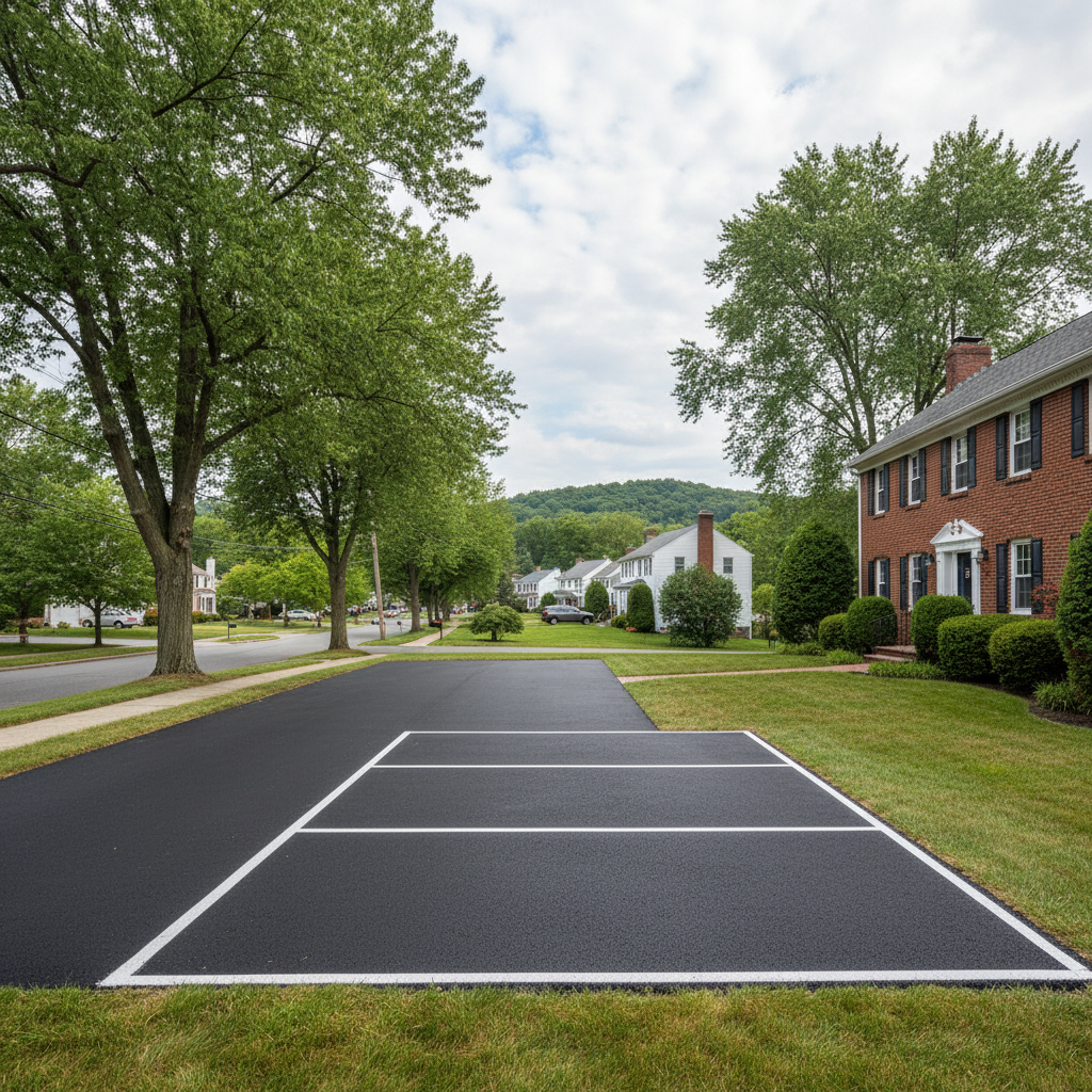 Completed asphalt striping work at a residential property in Paterson, NJ