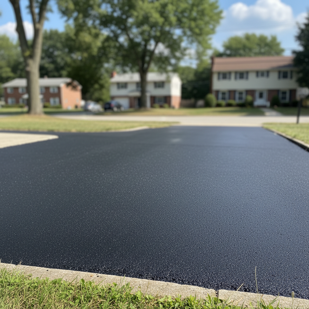 Completed asphalt sealcoating work at a residential property in Jersey City, NJ