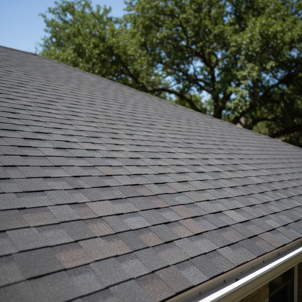 Completed asphalt shingle roofing work at a residential property in Moore, OK