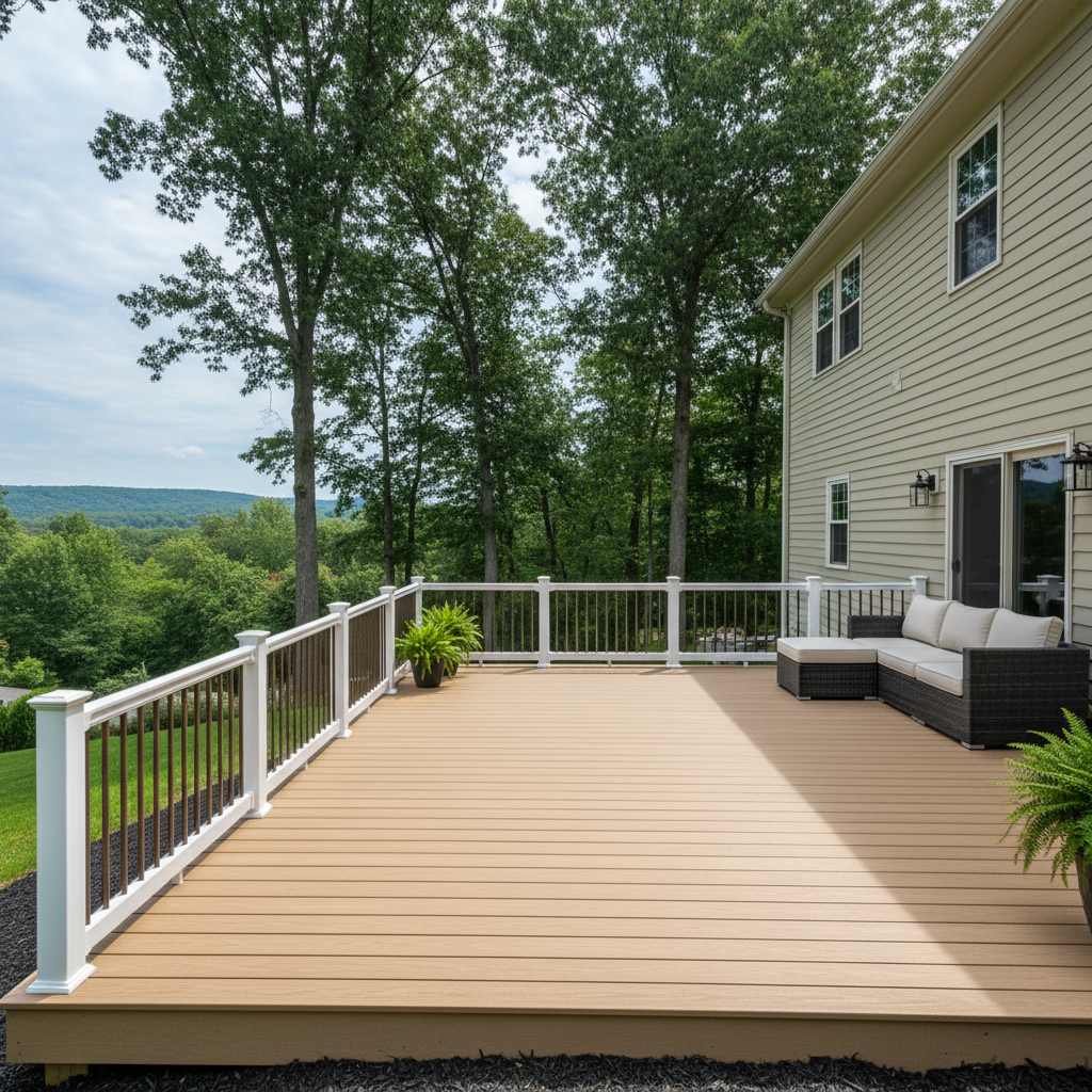 Completed trex decks work at a residential property in Pleasant Valley, NY