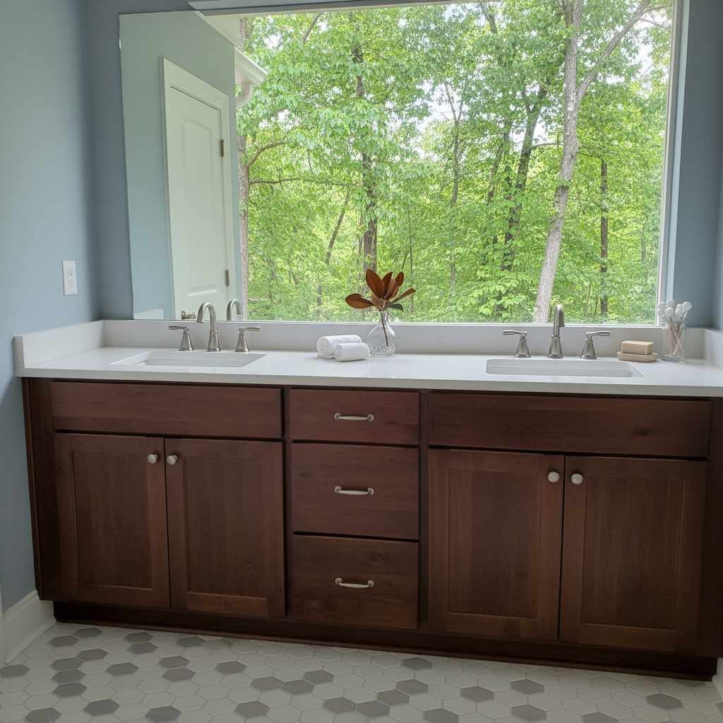 Completed bathroom vanity construction work at a residential property in Fayetteville, NC