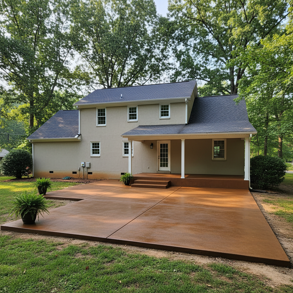 Completed concrete staining work at a residential property in Lenoir, NC