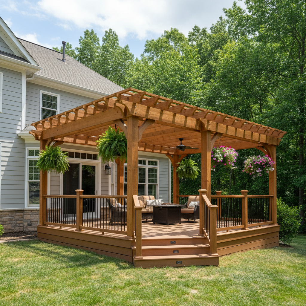 Completed pergola construction work at a residential property in Morganton, NC