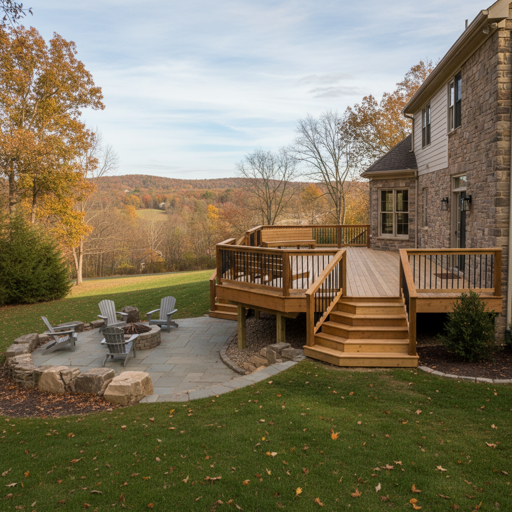 Completed wooden decks work at a residential property in Birdsboro, PA
