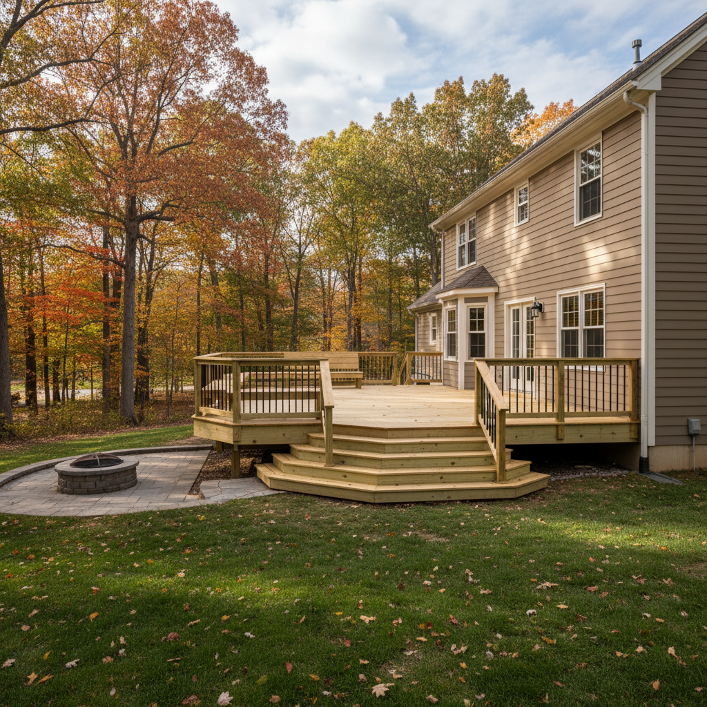 Completed wooden decks work at a residential property in Birdsboro, PA
